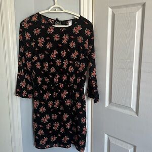 Black Knee-Length Dress with Floral Print | US Size 10